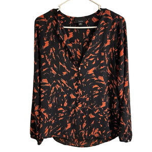 Lumiere Womens Sm Long Sleeve Chiffon Sheer Light Flowy Blouse Black Orange